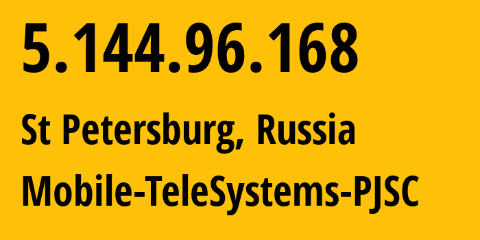 IP address 5.144.96.168 get location, coordinates on map, ISP provider AS8359 Mobile-TeleSystems-PJSC // who is provider of ip address 5.144.96.168, whose IP address