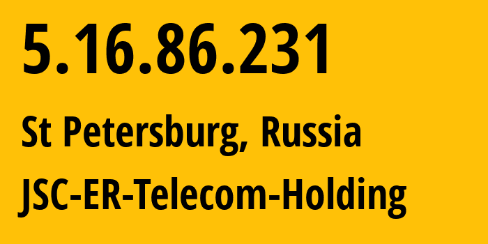 IP address 5.16.86.231 (St Petersburg, St.-Petersburg, Russia) get location, coordinates on map, ISP provider AS51570 JSC-ER-Telecom-Holding // who is provider of ip address 5.16.86.231, whose IP address