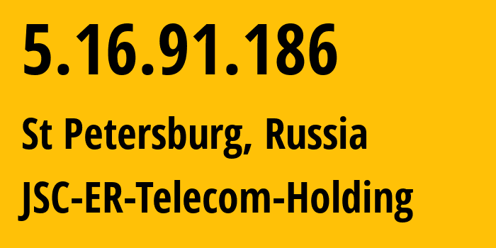 IP address 5.16.91.186 (St Petersburg, St.-Petersburg, Russia) get location, coordinates on map, ISP provider AS51570 JSC-ER-Telecom-Holding // who is provider of ip address 5.16.91.186, whose IP address