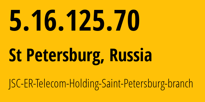 IP address 5.16.125.70 (St Petersburg, St.-Petersburg, Russia) get location, coordinates on map, ISP provider AS51570 JSC-ER-Telecom-Holding-Saint-Petersburg-branch // who is provider of ip address 5.16.125.70, whose IP address