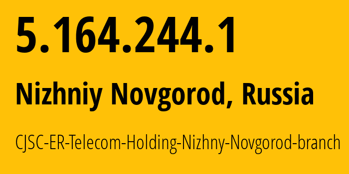 IP address 5.164.244.1 (Nizhniy Novgorod, Nizhny Novgorod Oblast, Russia) get location, coordinates on map, ISP provider AS42682 CJSC-ER-Telecom-Holding-Nizhny-Novgorod-branch // who is provider of ip address 5.164.244.1, whose IP address