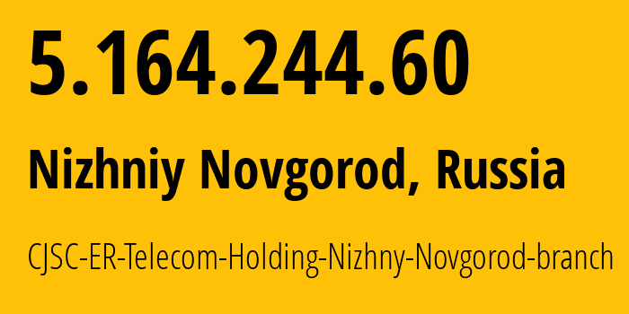 IP address 5.164.244.60 (Nizhniy Novgorod, Nizhny Novgorod Oblast, Russia) get location, coordinates on map, ISP provider AS42682 CJSC-ER-Telecom-Holding-Nizhny-Novgorod-branch // who is provider of ip address 5.164.244.60, whose IP address