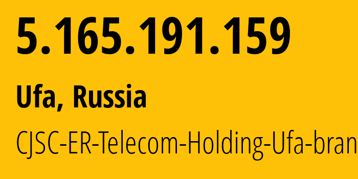 IP address 5.165.191.159 (Ufa, Bashkortostan Republic, Russia) get location, coordinates on map, ISP provider AS51035 CJSC-ER-Telecom-Holding-Ufa-branch // who is provider of ip address 5.165.191.159, whose IP address