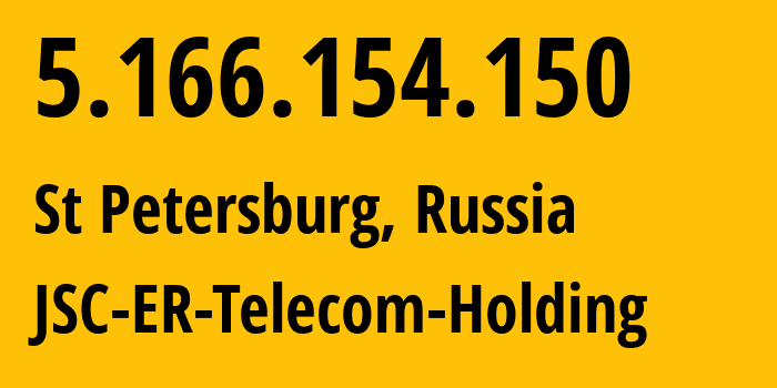 IP address 5.166.154.150 (St Petersburg, St.-Petersburg, Russia) get location, coordinates on map, ISP provider AS51570 JSC-ER-Telecom-Holding // who is provider of ip address 5.166.154.150, whose IP address