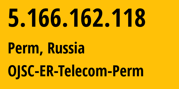 IP address 5.166.162.118 (Perm, Perm Krai, Russia) get location, coordinates on map, ISP provider AS12768 OJSC-ER-Telecom-Perm // who is provider of ip address 5.166.162.118, whose IP address