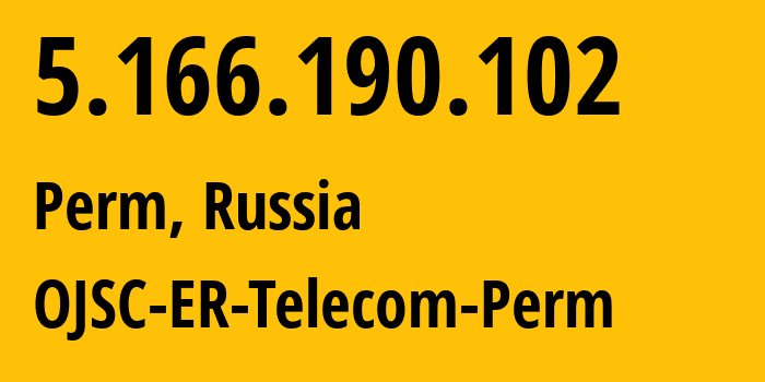 IP address 5.166.190.102 (Perm, Perm Krai, Russia) get location, coordinates on map, ISP provider AS12768 OJSC-ER-Telecom-Perm // who is provider of ip address 5.166.190.102, whose IP address