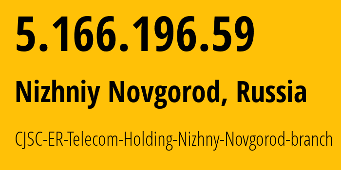 IP address 5.166.196.59 (Nizhniy Novgorod, Nizhny Novgorod Oblast, Russia) get location, coordinates on map, ISP provider AS42682 CJSC-ER-Telecom-Holding-Nizhny-Novgorod-branch // who is provider of ip address 5.166.196.59, whose IP address