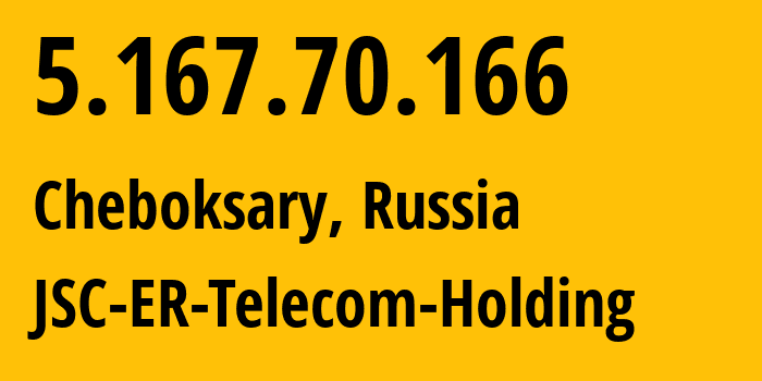 IP-адрес 5.167.70.166 (Чебоксары, Чувашия, Россия) определить местоположение, координаты на карте, ISP провайдер AS57026 JSC-ER-Telecom-Holding // кто провайдер айпи-адреса 5.167.70.166