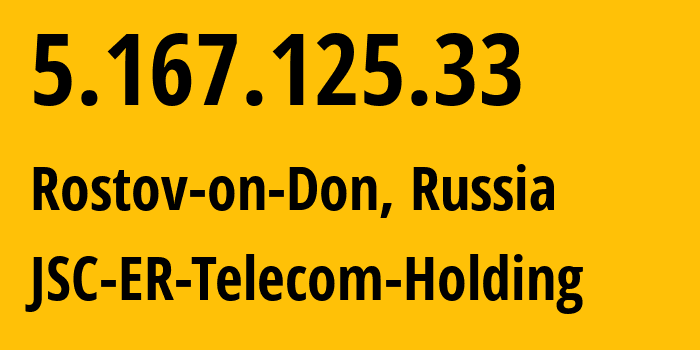 IP-адрес 5.167.125.33 (Ростов-на-Дону, Ростовская Область, Россия) определить местоположение, координаты на карте, ISP провайдер AS57378 JSC-ER-Telecom-Holding // кто провайдер айпи-адреса 5.167.125.33