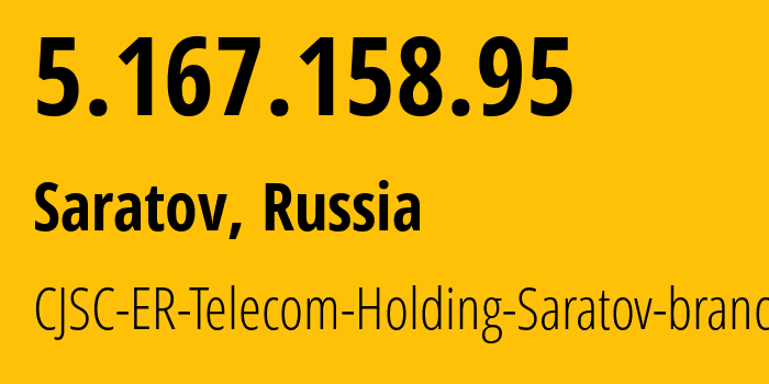 IP address 5.167.158.95 (Saratov, Saratov Oblast, Russia) get location, coordinates on map, ISP provider AS50543 CJSC-ER-Telecom-Holding-Saratov-branch // who is provider of ip address 5.167.158.95, whose IP address