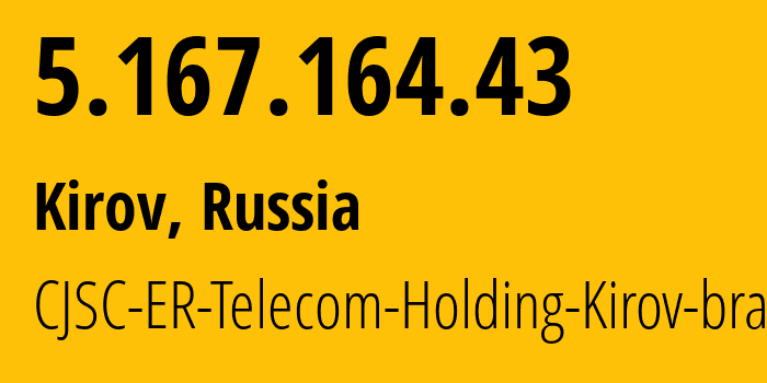 IP-адрес 5.167.164.43 (Киров, Калужская Область, Россия) определить местоположение, координаты на карте, ISP провайдер AS41727 CJSC-ER-Telecom-Holding-Kirov-branch // кто провайдер айпи-адреса 5.167.164.43