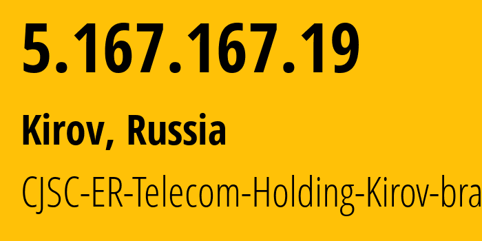 IP-адрес 5.167.167.19 (Киров, Калужская Область, Россия) определить местоположение, координаты на карте, ISP провайдер AS41727 CJSC-ER-Telecom-Holding-Kirov-branch // кто провайдер айпи-адреса 5.167.167.19