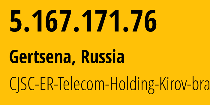 IP address 5.167.171.76 (Gertsena, Novgorod Oblast, Russia) get location, coordinates on map, ISP provider AS41727 CJSC-ER-Telecom-Holding-Kirov-branch // who is provider of ip address 5.167.171.76, whose IP address