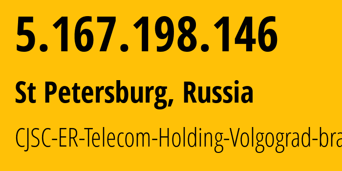 IP address 5.167.198.146 (St Petersburg, St.-Petersburg, Russia) get location, coordinates on map, ISP provider AS51570 CJSC-ER-Telecom-Holding-Volgograd-branch // who is provider of ip address 5.167.198.146, whose IP address