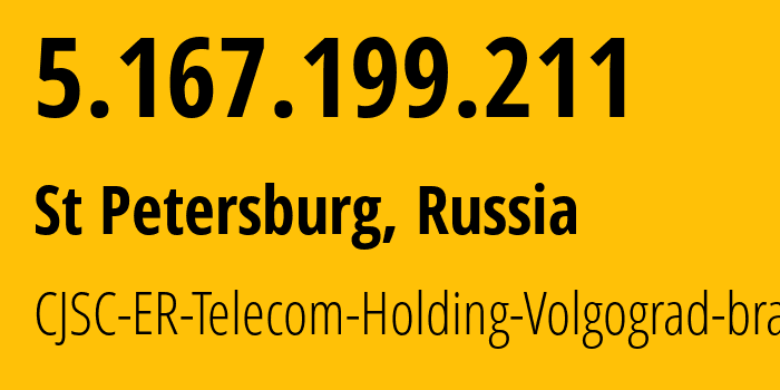 IP-адрес 5.167.199.211 (Санкт-Петербург, Санкт-Петербург, Россия) определить местоположение, координаты на карте, ISP провайдер AS51570 CJSC-ER-Telecom-Holding-Volgograd-branch // кто провайдер айпи-адреса 5.167.199.211