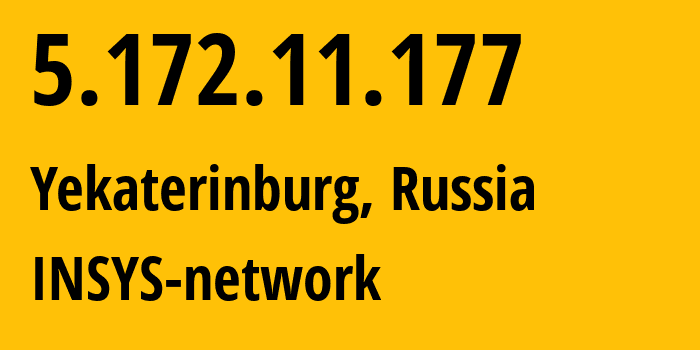 IP-адрес 5.172.11.177 (Екатеринбург, Свердловская Область, Россия) определить местоположение, координаты на карте, ISP провайдер AS28890 INSYS-network // кто провайдер айпи-адреса 5.172.11.177