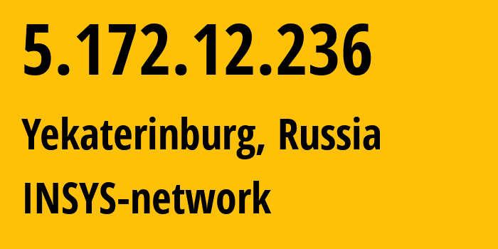 IP address 5.172.12.236 (Yekaterinburg, Sverdlovsk Oblast, Russia) get location, coordinates on map, ISP provider AS28890 INSYS-network // who is provider of ip address 5.172.12.236, whose IP address