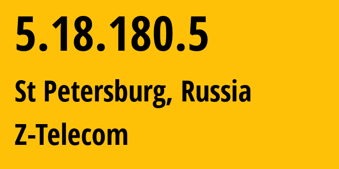 IP address 5.18.180.5 (St Petersburg, St.-Petersburg, Russia) get location, coordinates on map, ISP provider AS41733 Z-Telecom // who is provider of ip address 5.18.180.5, whose IP address