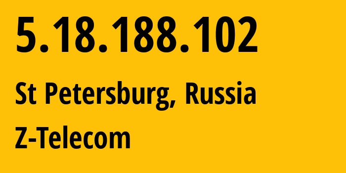 IP address 5.18.188.102 (St Petersburg, St.-Petersburg, Russia) get location, coordinates on map, ISP provider AS41733 Z-Telecom // who is provider of ip address 5.18.188.102, whose IP address