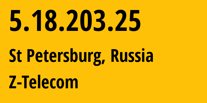 IP address 5.18.203.25 (St Petersburg, St.-Petersburg, Russia) get location, coordinates on map, ISP provider AS41733 Z-Telecom // who is provider of ip address 5.18.203.25, whose IP address