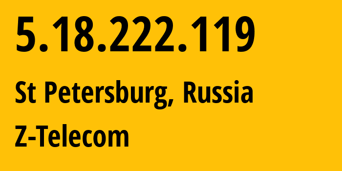 IP address 5.18.222.119 (St Petersburg, St.-Petersburg, Russia) get location, coordinates on map, ISP provider AS41733 Z-Telecom // who is provider of ip address 5.18.222.119, whose IP address