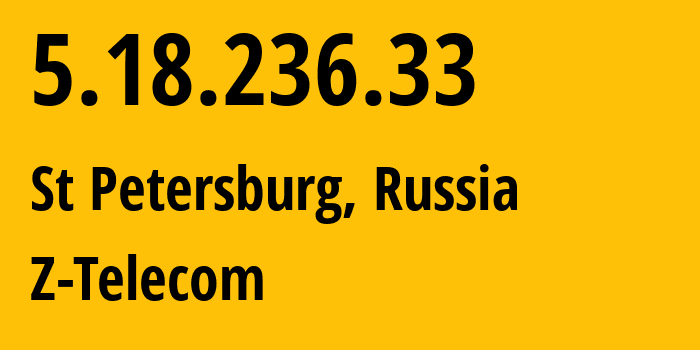 IP-адрес 5.18.236.33 (Санкт-Петербург, Санкт-Петербург, Россия) определить местоположение, координаты на карте, ISP провайдер AS41733 Z-Telecom // кто провайдер айпи-адреса 5.18.236.33