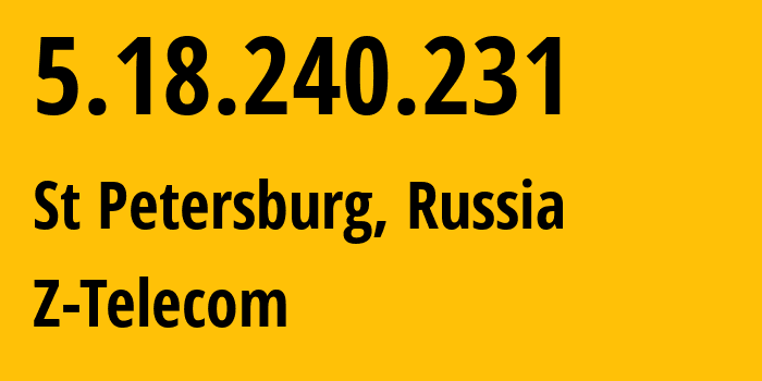 IP address 5.18.240.231 (St Petersburg, St.-Petersburg, Russia) get location, coordinates on map, ISP provider AS41733 Z-Telecom // who is provider of ip address 5.18.240.231, whose IP address