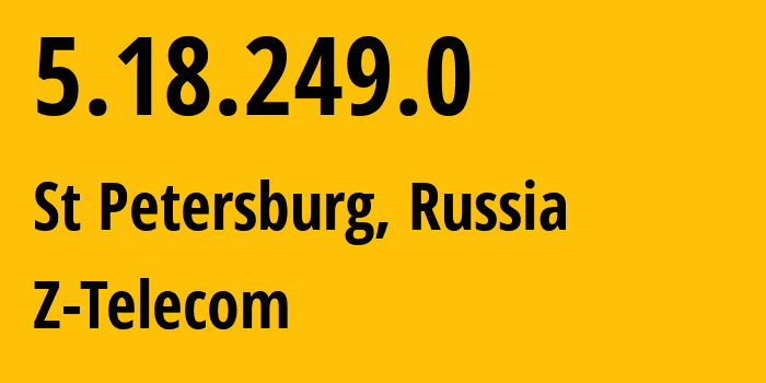 IP address 5.18.249.0 (St Petersburg, St.-Petersburg, Russia) get location, coordinates on map, ISP provider AS41733 Z-Telecom // who is provider of ip address 5.18.249.0, whose IP address