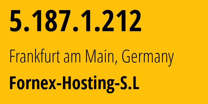 IP-адрес 5.187.1.212 (Франкфурт, Гессен, Германия) определить местоположение, координаты на карте, ISP провайдер AS44051 Fornex-Hosting-S.L // кто провайдер айпи-адреса 5.187.1.212