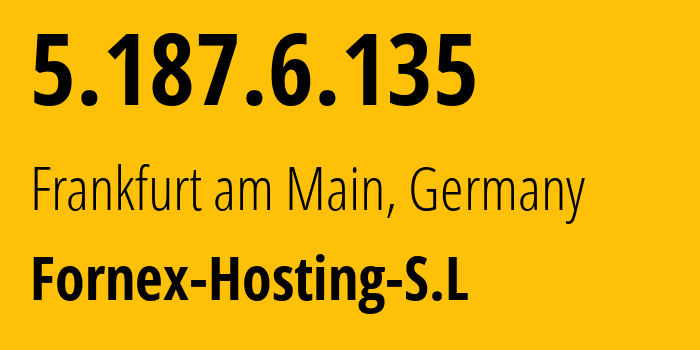 IP address 5.187.6.135 (Frankfurt am Main, Hesse, Germany) get location, coordinates on map, ISP provider AS44051 Fornex-Hosting-S.L // who is provider of ip address 5.187.6.135, whose IP address