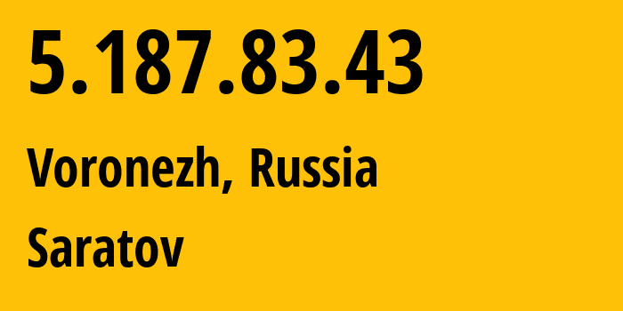 IP-адрес 5.187.83.43 (Воронеж, Воронежская Область, Россия) определить местоположение, координаты на карте, ISP провайдер AS43727 Saratov // кто провайдер айпи-адреса 5.187.83.43