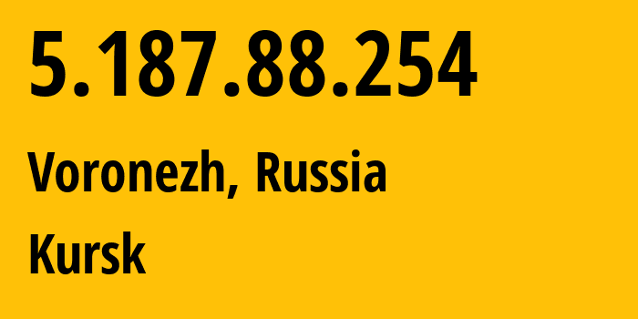 IP address 5.187.88.254 (Voronezh, Voronezh Oblast, Russia) get location, coordinates on map, ISP provider AS44604 Kursk // who is provider of ip address 5.187.88.254, whose IP address