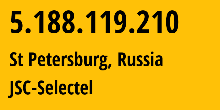 IP address 5.188.119.210 (St Petersburg, St.-Petersburg, Russia) get location, coordinates on map, ISP provider AS49505 JSC-Selectel // who is provider of ip address 5.188.119.210, whose IP address