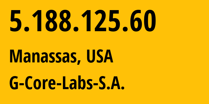 IP-адрес 5.188.125.60 (Манассас, Вирджиния, США) определить местоположение, координаты на карте, ISP провайдер AS202422 G-Core-Labs-S.A. // кто провайдер айпи-адреса 5.188.125.60