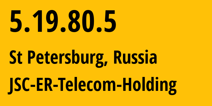 IP address 5.19.80.5 (St Petersburg, St.-Petersburg, Russia) get location, coordinates on map, ISP provider AS41733 JSC-ER-Telecom-Holding // who is provider of ip address 5.19.80.5, whose IP address