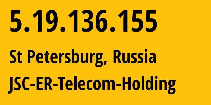 IP-адрес 5.19.136.155 (Санкт-Петербург, Санкт-Петербург, Россия) определить местоположение, координаты на карте, ISP провайдер AS41733 JSC-ER-Telecom-Holding // кто провайдер айпи-адреса 5.19.136.155