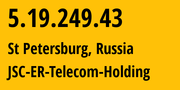 IP address 5.19.249.43 (St Petersburg, St.-Petersburg, Russia) get location, coordinates on map, ISP provider AS41733 JSC-ER-Telecom-Holding // who is provider of ip address 5.19.249.43, whose IP address