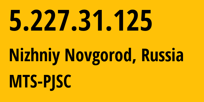 IP-адрес 5.227.31.125 (Нижний Новгород, Нижегородская Область, Россия) определить местоположение, координаты на карте, ISP провайдер AS8580 MTS-PJSC // кто провайдер айпи-адреса 5.227.31.125