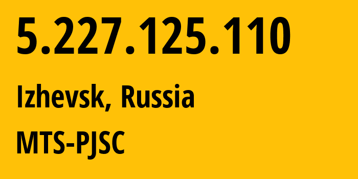 IP address 5.227.125.110 (Izhevsk, Udmurtiya Republic, Russia) get location, coordinates on map, ISP provider AS39001 MTS-PJSC // who is provider of ip address 5.227.125.110, whose IP address