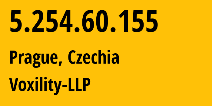 IP address 5.254.60.155 (Prague, Prague, Czechia) get location, coordinates on map, ISP provider AS3223 Voxility-LLP // who is provider of ip address 5.254.60.155, whose IP address