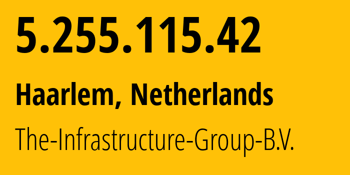IP-адрес 5.255.115.42 (Дронтен, Флеволанд, Нидерланды) определить местоположение, координаты на карте, ISP провайдер AS60404 The-Infrastructure-Group-B.V. // кто провайдер айпи-адреса 5.255.115.42
