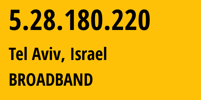 IP address 5.28.180.220 (Tel Aviv, Tel Aviv, Israel) get location, coordinates on map, ISP provider AS21450 BROADBAND // who is provider of ip address 5.28.180.220, whose IP address