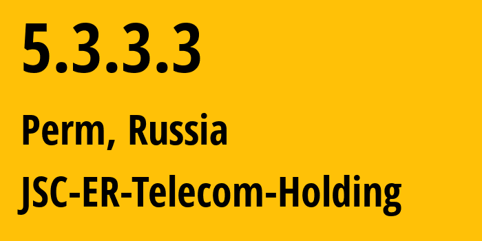 IP-адрес 5.3.3.3 (Пермь, Пермский край, Россия) определить местоположение, координаты на карте, ISP провайдер AS31483 JSC-ER-Telecom-Holding // кто провайдер айпи-адреса 5.3.3.3