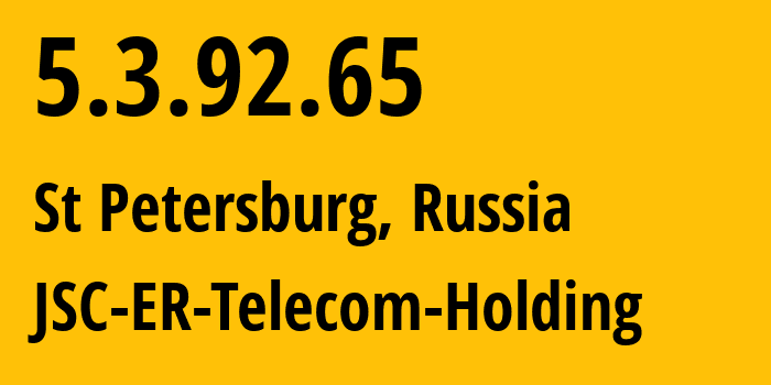 IP-адрес 5.3.92.65 (Санкт-Петербург, Санкт-Петербург, Россия) определить местоположение, координаты на карте, ISP провайдер AS206661 JSC-ER-Telecom-Holding // кто провайдер айпи-адреса 5.3.92.65