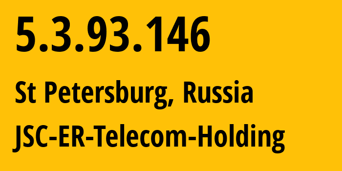 IP-адрес 5.3.93.146 (Санкт-Петербург, Санкт-Петербург, Россия) определить местоположение, координаты на карте, ISP провайдер AS206661 JSC-ER-Telecom-Holding // кто провайдер айпи-адреса 5.3.93.146