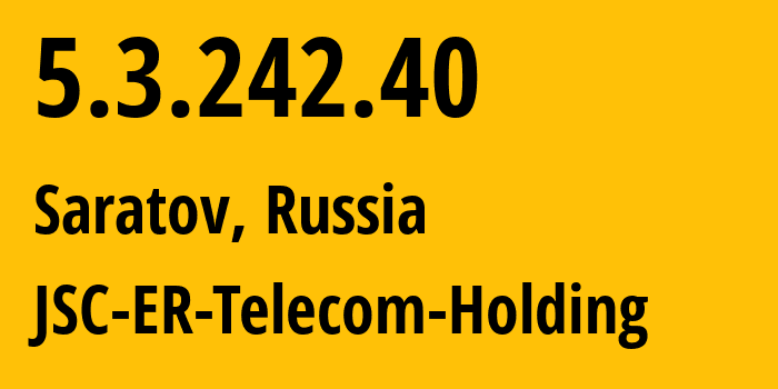 IP-адрес 5.3.242.40 (Саратов, Саратовская Область, Россия) определить местоположение, координаты на карте, ISP провайдер AS50543 JSC-ER-Telecom-Holding // кто провайдер айпи-адреса 5.3.242.40