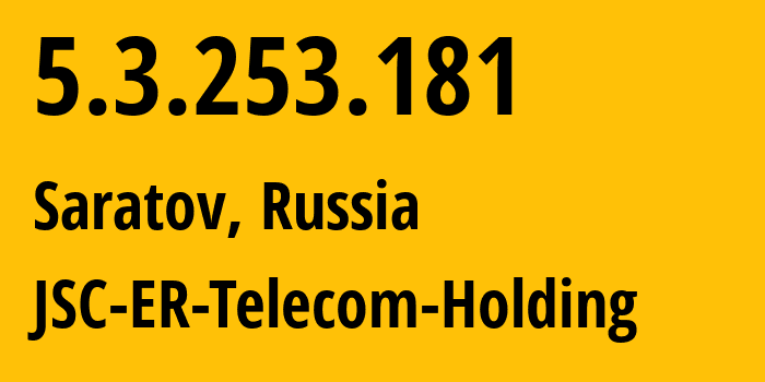 IP-адрес 5.3.253.181 (Саратов, Саратовская Область, Россия) определить местоположение, координаты на карте, ISP провайдер AS50543 JSC-ER-Telecom-Holding // кто провайдер айпи-адреса 5.3.253.181