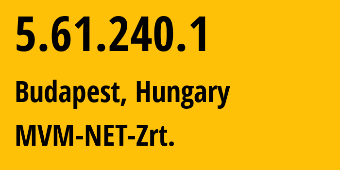 IP-адрес 5.61.240.1 (Будапешт, Budapest, Венгрия) определить местоположение, координаты на карте, ISP провайдер AS47169 MVM-NET-Zrt. // кто провайдер айпи-адреса 5.61.240.1