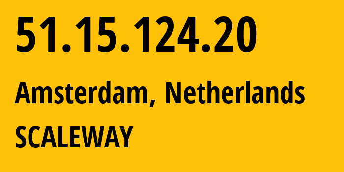 IP-адрес 51.15.124.20 (Амстердам, Северная Голландия, Нидерланды) определить местоположение, координаты на карте, ISP провайдер AS12876 SCALEWAY // кто провайдер айпи-адреса 51.15.124.20