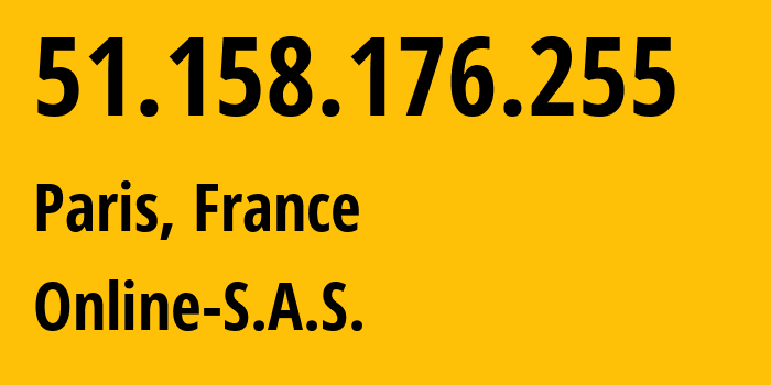 IP-адрес 51.158.176.255 (Париж, Иль-де-Франс, Франция) определить местоположение, координаты на карте, ISP провайдер AS12876 Online-S.A.S. // кто провайдер айпи-адреса 51.158.176.255